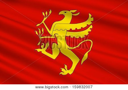 Flag of Troms is a county in Northern Norway. 3d illustration