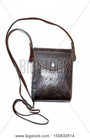 Vintage card-case embossed dark brown leather. The Second World War military bag.