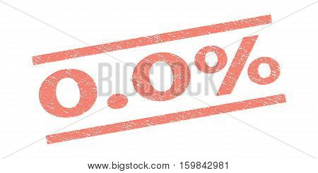 0.0 Percent watermark stamp. Text tag between parallel lines with grunge design style. Rubber seal stamp with unclean texture. Vector salmon color ink imprint on a white background.