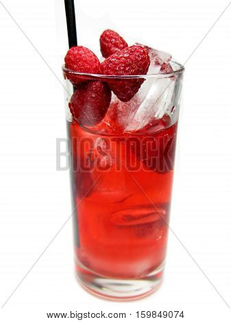 red fruit punch cocktail drink with raspberry and ice