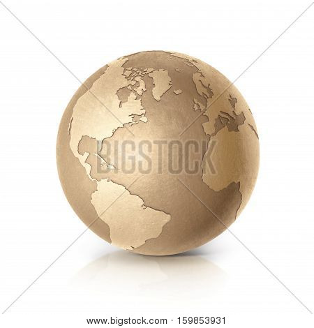 Golden globe 3D illustration europe and africa map on white background