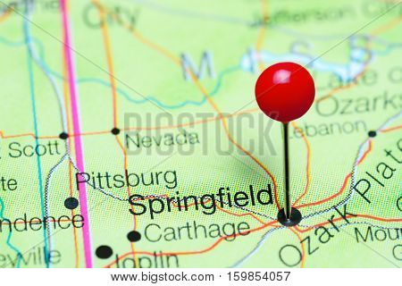 Springfield pinned on a map of Missouri, USA