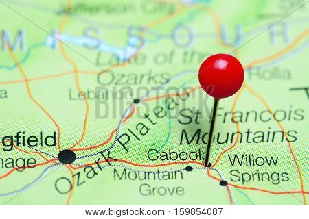 Cabool pinned on a map of Missouri, USA