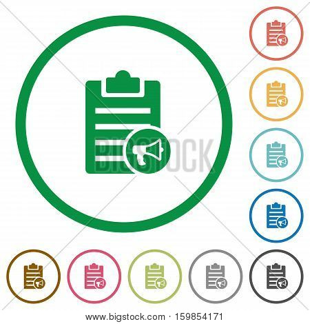 Note reading aloud flat color icons in round outlines