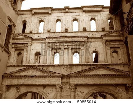 Porta Borsari Gate in Sepia Tone, the Ancient Roman Gate in the City of Verona, Italy