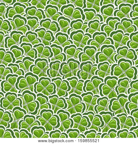 Vector Seamless Pattern Clover for St Patrick's Day, Green Shamrock wrapping paper, ornament clover foliage, spring shamrock seamless pattern, floral background irish trefoil, green art lawn