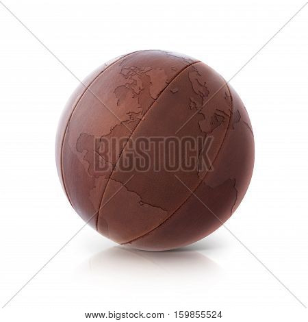 Leather globe 3D illustration North and South America map on white background