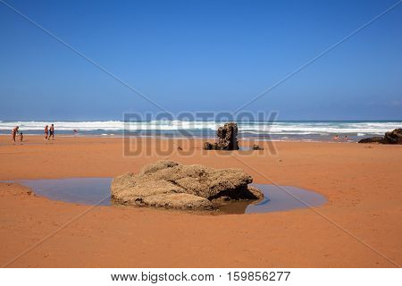 LIENCRES DUNES SPAIN - AUGUST 21: View of the Liencres dunes nature reserve in the Cantabrian sea on August 21 2016