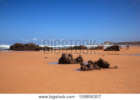 LIENCRES DUNES SPAIN - AUGUST 21: View of the Liencres dunes nature reserve in the Cantabrian sea on August 21 2016