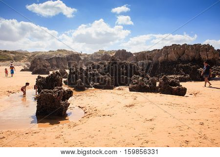 LIENCRES DUNES SPAIN - AUGUST 21: View of the Liencres dunes nature reserve in the Cantabrian sea on August 21 2016