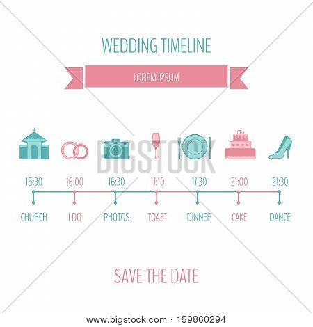 Wedding timeline. Flat design style. Vector illustration.
