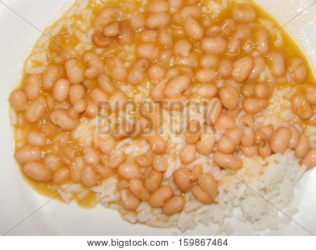 Typical brazilian plate of white rice and brown beans