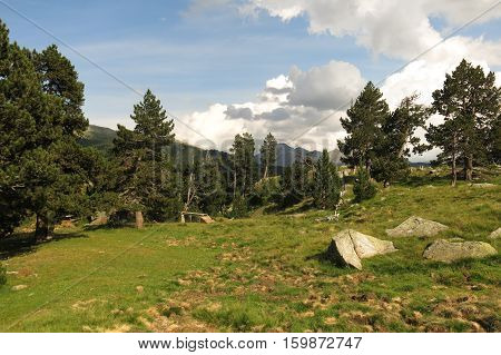 Amazing view of Llubriqueto valley in national park Aiguestortes in Catalonia Spain
