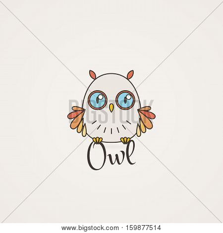 Lined owl logo or emblem. Vector illustration in line style Furry bird.