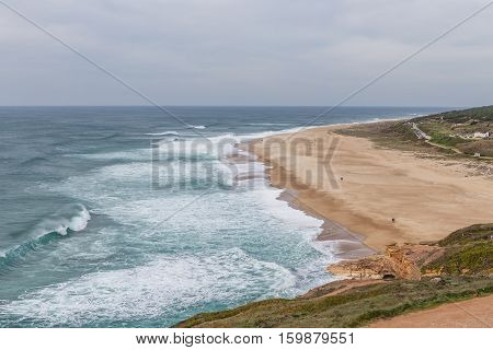 The waves on the shores of Nazare. Portugal.