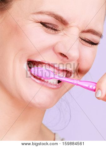 Woman Brushing Cleaning Teeth
