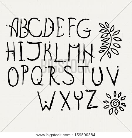 Hand drawn brush letters set. Charcoal symbols. Doodle font for design.