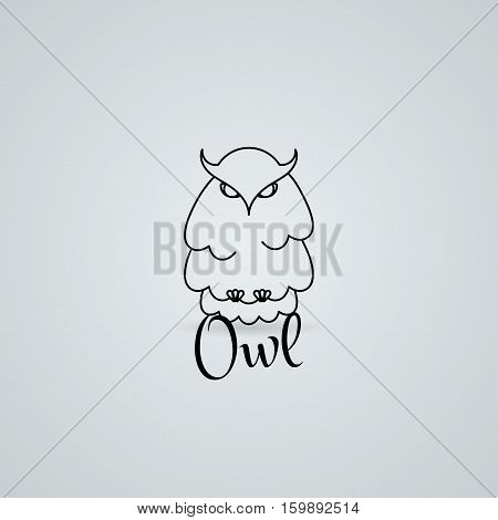 Lined owl logo or emblem. Vector illustration in line style Furry bird.