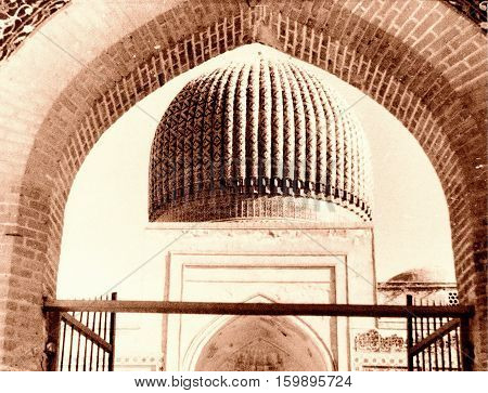 Dome of Gur-Amir Mausoleum of the Asian conqueror Tamerlane in Samarkand Uzbekistan 1954