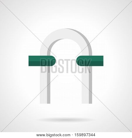 White columns and classic round arch with green stones. Entrance and facade decoration, architectural decor element for garden, open-air theater, landscaping design. Flat color style vector icon.