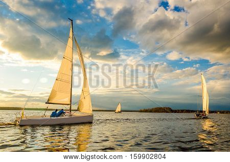 Sailing yacht race. Team athletes participating in the sailing competition