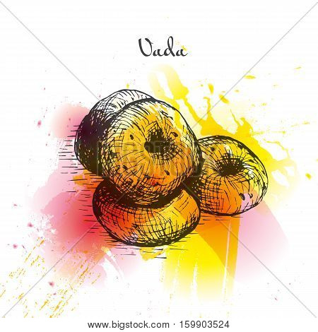 Vada watercolor effect illustration. Vector illustration of Indian cuisine.