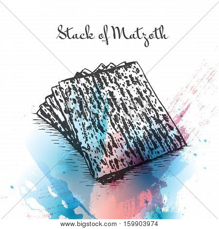Stack of Matzoth watercolor effect illustration. Vector illustration of Israeli cuisine.