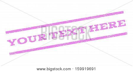 Your Text Here watermark stamp. Text caption between parallel lines with grunge design style. Rubber seal stamp with scratched texture. Vector violet color ink imprint on a white background.