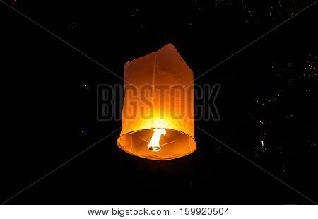 Floating lanterns ceremony or Yee Peng ceremony, traditional Lanna Buddhist ceremony in Chiang Mai, Thailand