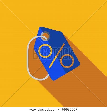 Vector icon or illustration showing discount with procent sign on label in flat design style with long shadow