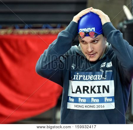 Hong Kong China - Oct 29 2016. Australian olympian world champion and record holder Mitch LARKIN (AUS) before the Men's Backstroke 100m Final. FINA Swimming World Cup Victoria Park Swimming Pool.