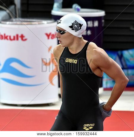 Hong Kong China - Oct 29 2016. Katinka HOSSZU (HUN) before the Women's Backstroke 50m Final. FINA Swimming World Cup Victoria Park Swimming Pool.