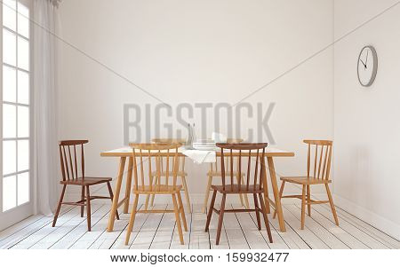 Interior of dining-room interior in scandinavic style.3d render.