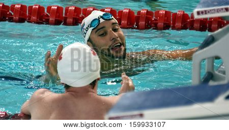 Hong Kong China - Oct 29 2016. Olympic and world champion swimmer LE CLOS Chad (RSA) after the Men's Butterfly 200m Final. FINA Swimming World Cup Victoria Park Swimming Pool.