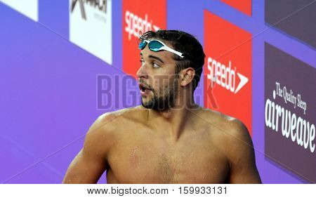 Hong Kong China - Oct 29 2016. Olympic and world champion swimmer LE CLOS Chad (RSA) after the Men's Butterfly 200m Final. FINA Swimming World Cup Victoria Park Swimming Pool.