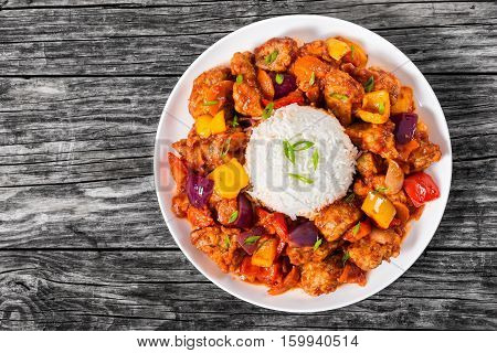Rice With Sweet And Sour Fried Pork Chunks