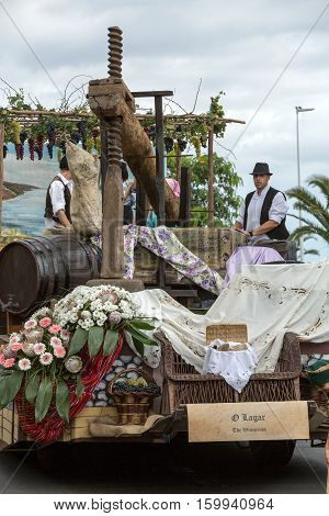 FUNCHAL MADEIRA PORTUGAL - SEPTEMBER 4 2016: Madeira Wine Festival - Historical and Ethnographic parade in Funchal on Madeira. Portugal