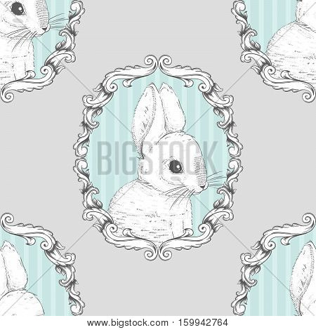 Rabbit in the frame. Seamless background. Hand drawing. Vector illustration PS10