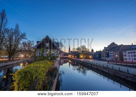 Strasbourg, medieval bridge Ponts Couverts is located in the historic district 