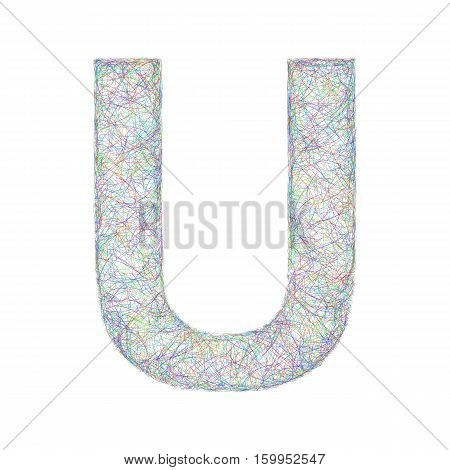 Sketch font design from colored curved lines - letter U