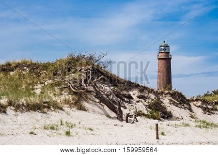 Lighthouse on shore of the Baltic Sea.