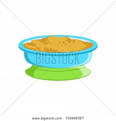 Grain Porridge In Plate Supplemental Baby Food Products Allowed For First Complementary Feeding Of Small Child Cartoon Illustration. Colorful Flat Vector Drawing With Meal Allowed For Toddler Proper Diet.