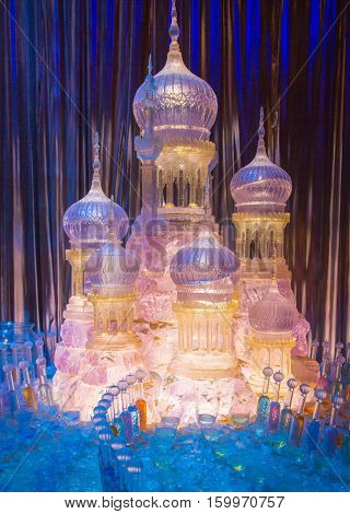 Leavesden, London, UK - 1 March 2016:  Ice sugar decoration for Christmas party in Hogwarts. Decoration Warner Brothers Studio for Harry Potter film