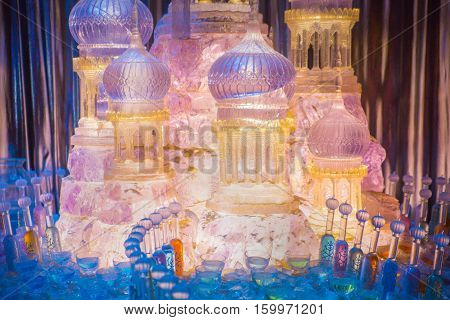Leavesden, London, UK - 1 March 2016:  Ice sugar decoration for Christmas party in Hogwarts. Decoration Warner Brothers Studio for Harry Potter film