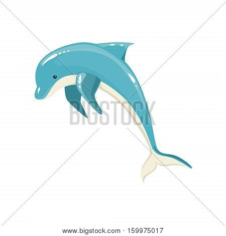 Blue Bottlenose Dolphin Jumping For Entertainment Show, Realistic Aquatic Mammal Vector Drawing. Friendly Cute Marine Animal In Aquarium Zoo Cartoon Illustration.