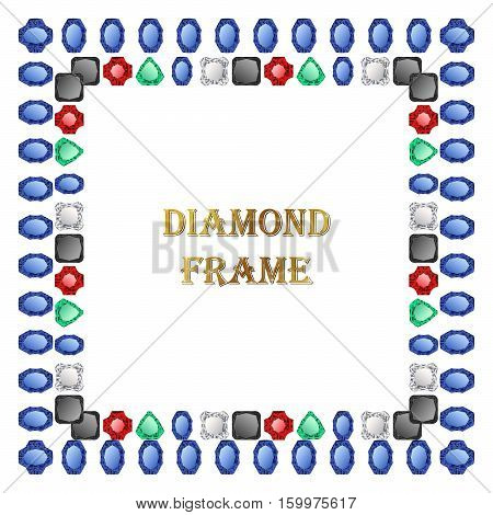 Diamonds square frame. Vector illustration jewelry. Abstract vector border on white background.