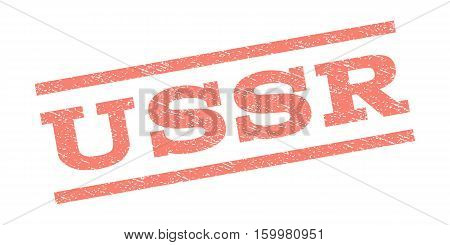 USSR watermark stamp. Text tag between parallel lines with grunge design style. Rubber seal stamp with unclean texture. Vector salmon color ink imprint on a white background.