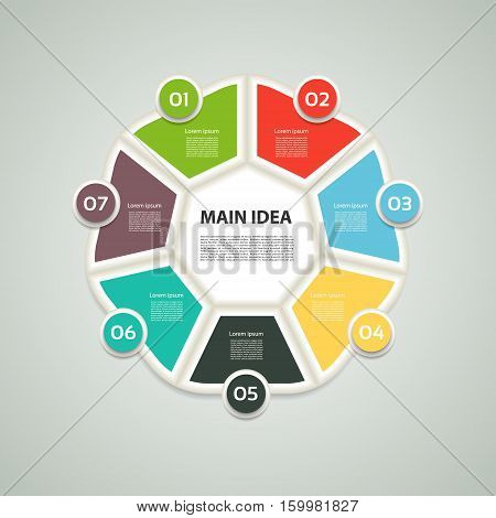 Heptagon infographic. Chart diagram with 7 steps options parts processes. Vector design element.