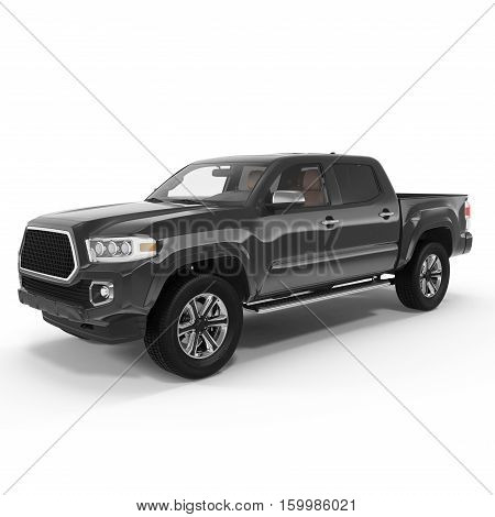 Black Pick up Truck on white background. 3D illustration