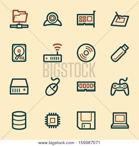 Computer components web icons set